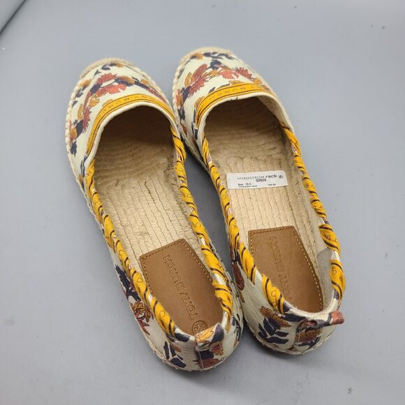 Tory Burch Sz 10.5 Flats Shoe Grosgrain Whipstitch Espadrille Printed Canvas New - Picture 4 of 7